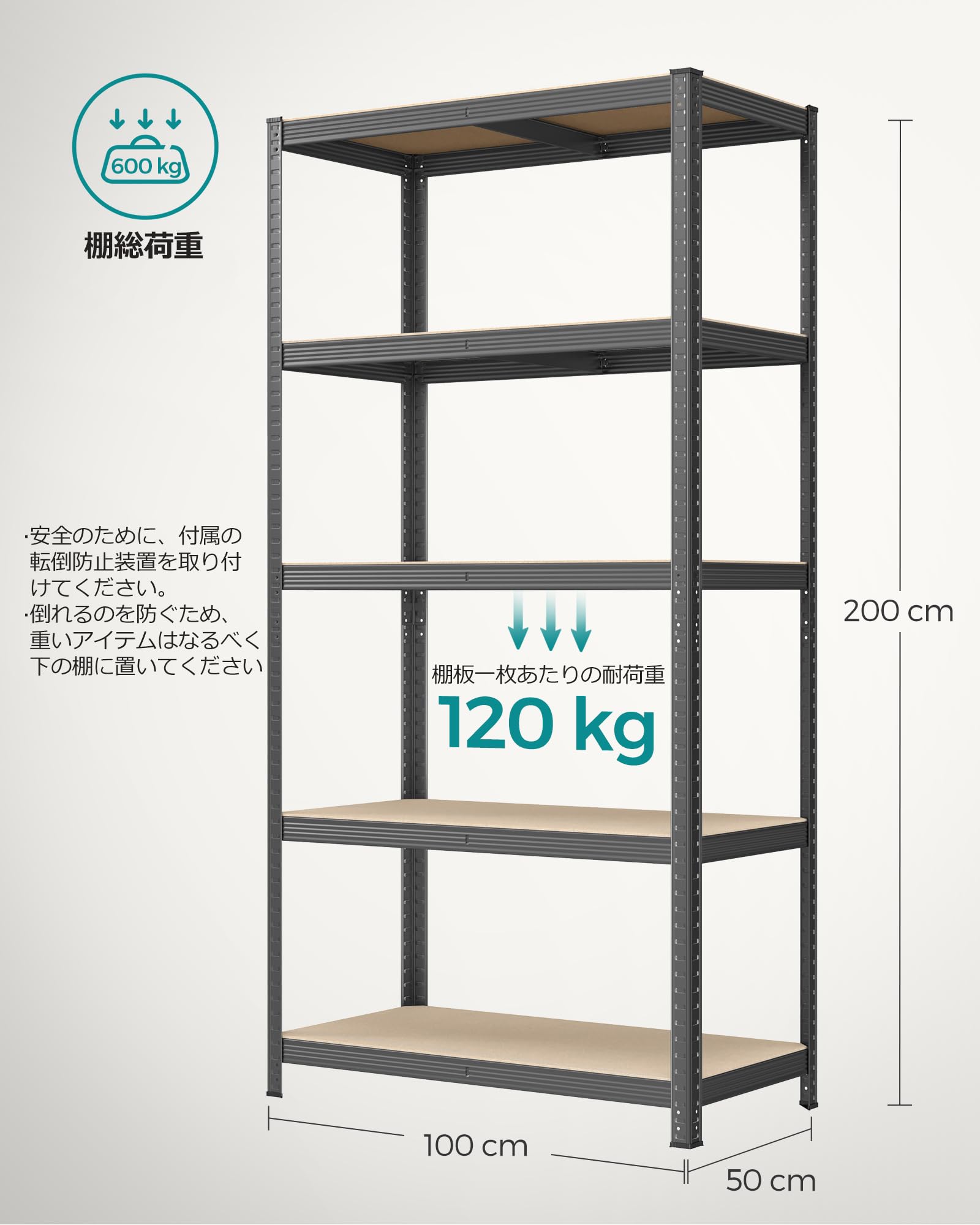 Amazon｜SONGMICS スチールラック 5段 取り外し可能 総耐荷重600kg